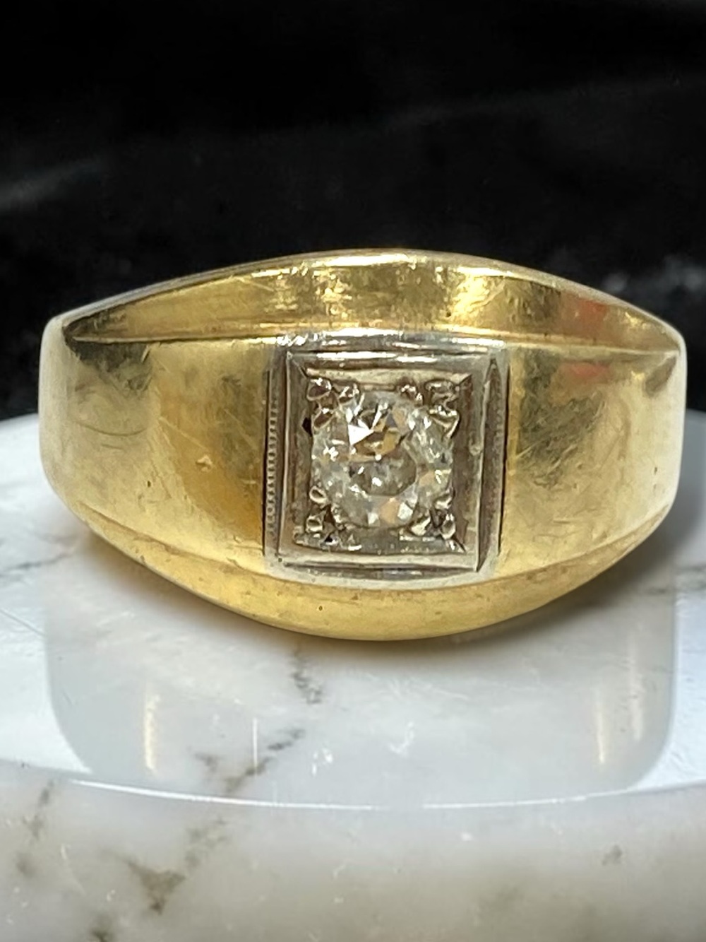 SPECTACULAR Vintage 1950’s 14k Yellow Gold MENS 1/2 CTW Diamond Ring Sz 11.5